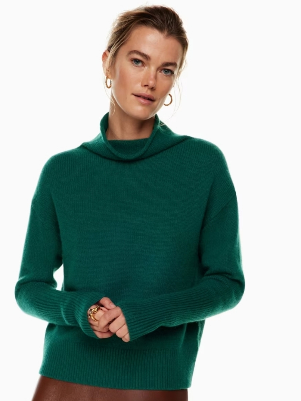 Aritzia Wilfred 100% Cashmere Emerald Green MockNeck Sweater